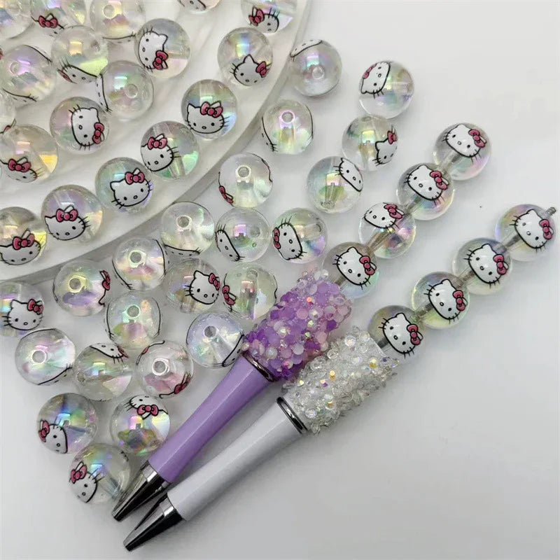 Transparent Acrylic Printing hallo KT Cat Straight Bead 16mm | Acrylic Bead for DIY Bracelet Keychain Jewelry Making