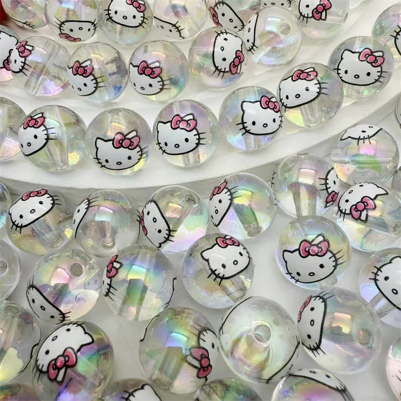 Transparent Acrylic Printing hallo KT Cat Straight Bead 16mm | Acrylic Bead for DIY Bracelet Keychain Jewelry Making