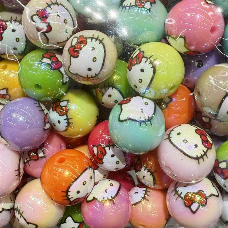 Transparent Acrylic Printing hallo KT Cat Straight Bead 16mm | Acrylic Bead for DIY Bracelet Keychain Jewelry Making