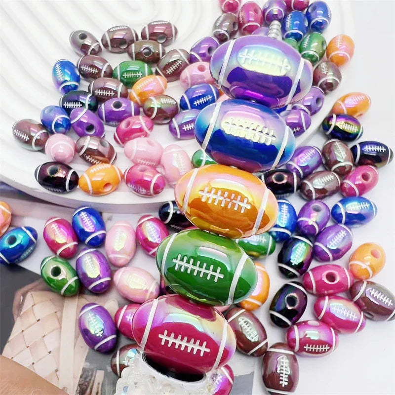 Acrylic UV plating Rugby Oval Straight Beads | DIY Sports Fan Bracelet & Keychain Craft Bead