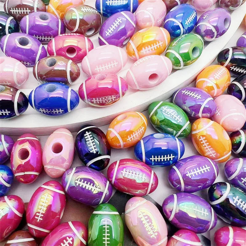 Acrylic UV plating Rugby Oval Straight Beads | DIY Sports Fan Bracelet & Keychain Craft Bead