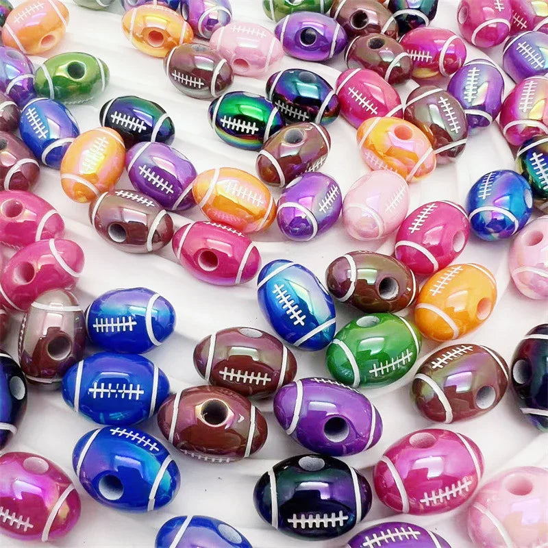 Acrylic UV plating Rugby Oval Straight Beads | DIY Sports Fan Bracelet & Keychain Craft Bead