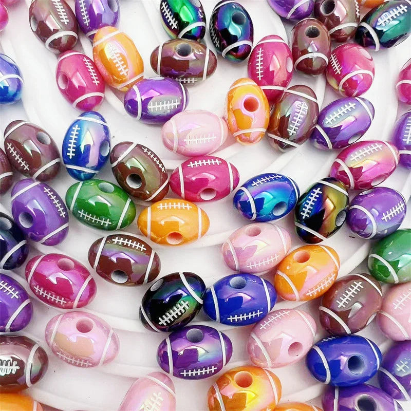 Acrylic UV plating Rugby Oval Straight Beads | DIY Sports Fan Bracelet & Keychain Craft Bead