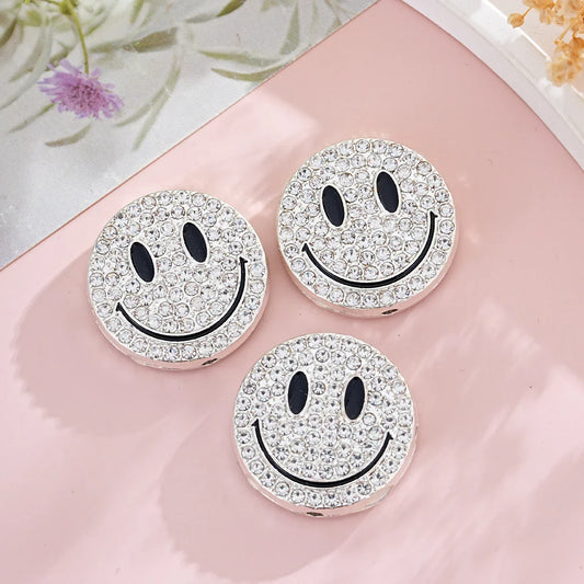 Diamond-encrusted Smiley Face Straight-hole Beads