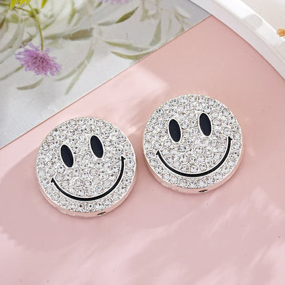 Diamond-encrusted Smiley Face Straight-hole Beads