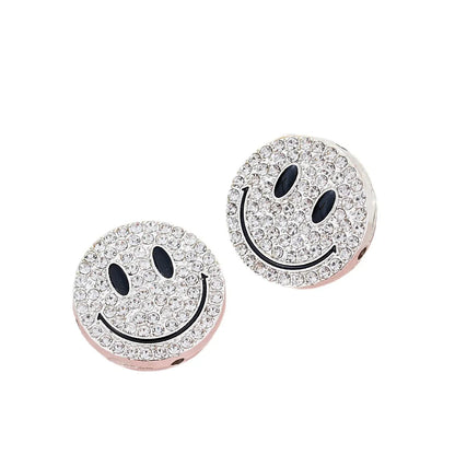 Diamond-encrusted Smiley Face Straight-hole Beads