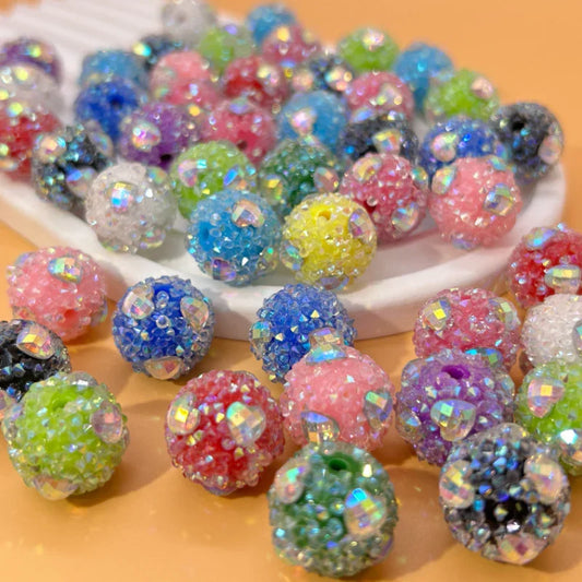 16mm Acrylic Granulated Sugar Love Ball AB Color Round Bead Straight Hole Diamond