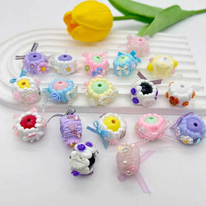 Color Hand Painted Bow Stick Flower Through Hole Beads 22MM