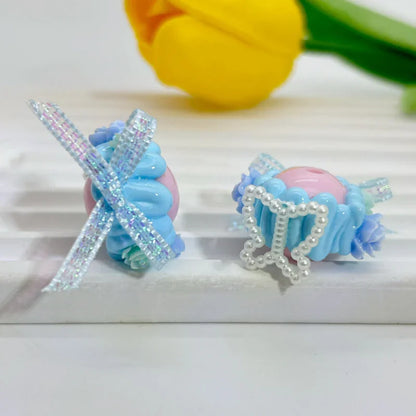 Color Hand Painted Bow Stick Flower Through Hole Beads 22MM