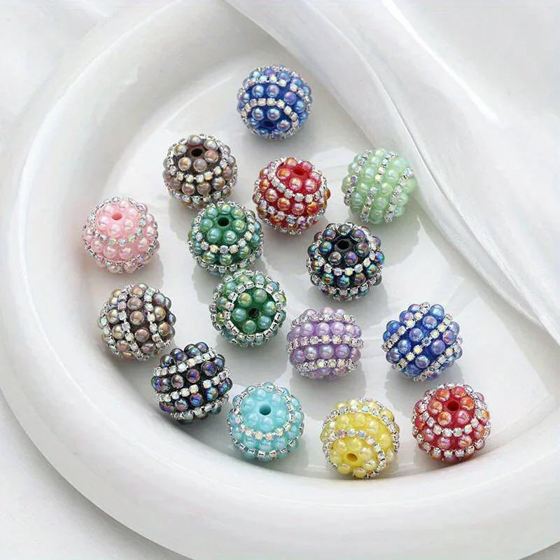Colored Color Resin Drill Ball Rhinestone Chain Straight Hole Beads | Clay Bead for DIY Bracelet Keychain & Boho Jewelry