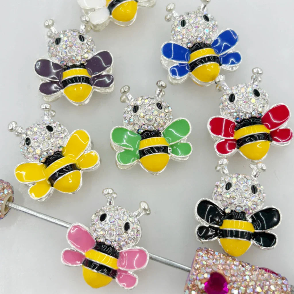 Creative Color Double-sided Alloy Full Drill Bee Four-hole Beads | Metal Rhinestone Bead for DIY Jewelry & Bracelet Craft