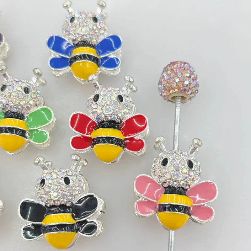 Creative Color Double-sided Alloy Full Drill Bee Four-hole Beads | Metal Rhinestone Bead for DIY Jewelry & Bracelet Craft