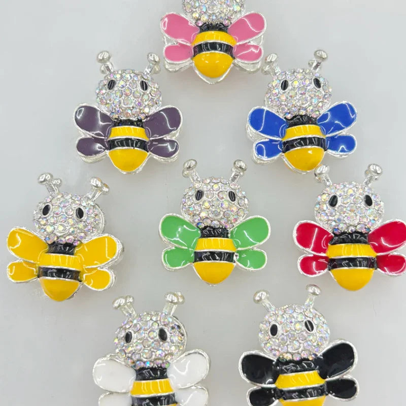 Creative Color Double-sided Alloy Full Drill Bee Four-hole Beads | Metal Rhinestone Bead for DIY Jewelry & Bracelet Craft