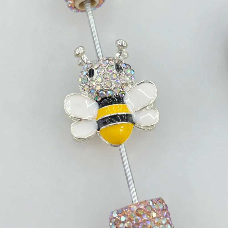 Creative Color Double-sided Alloy Full Drill Bee Four-hole Beads | Metal Rhinestone Bead for DIY Jewelry & Bracelet Craft