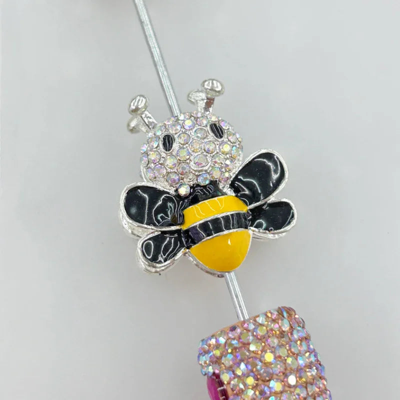 Creative Color Double-sided Alloy Full Drill Bee Four-hole Beads | Metal Rhinestone Bead for DIY Jewelry & Bracelet Craft