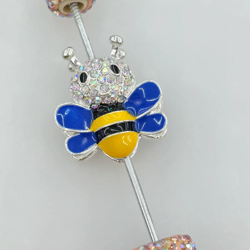 Creative Color Double-sided Alloy Full Drill Bee Four-hole Beads | Metal Rhinestone Bead for DIY Jewelry & Bracelet Craft