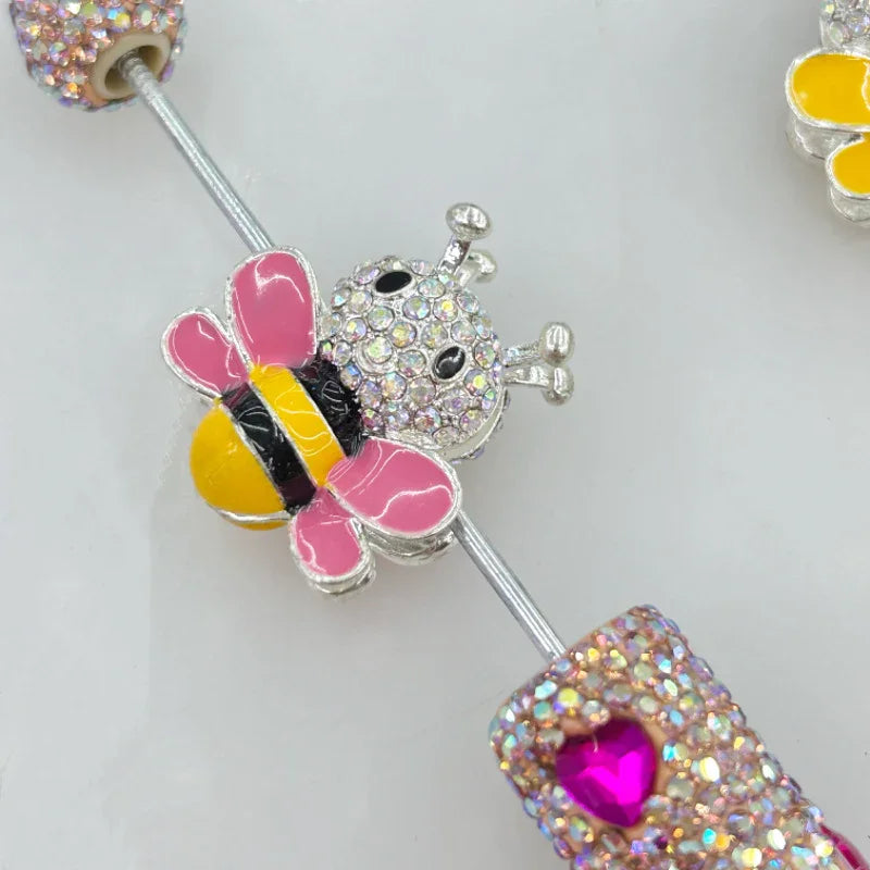 Creative Color Double-sided Alloy Full Drill Bee Four-hole Beads | Metal Rhinestone Bead for DIY Jewelry & Bracelet Craft