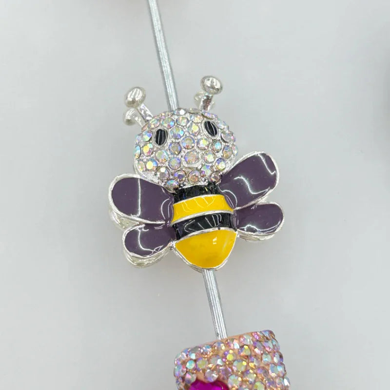 Creative Color Double-sided Alloy Full Drill Bee Four-hole Beads | Metal Rhinestone Bead for DIY Jewelry & Bracelet Craft