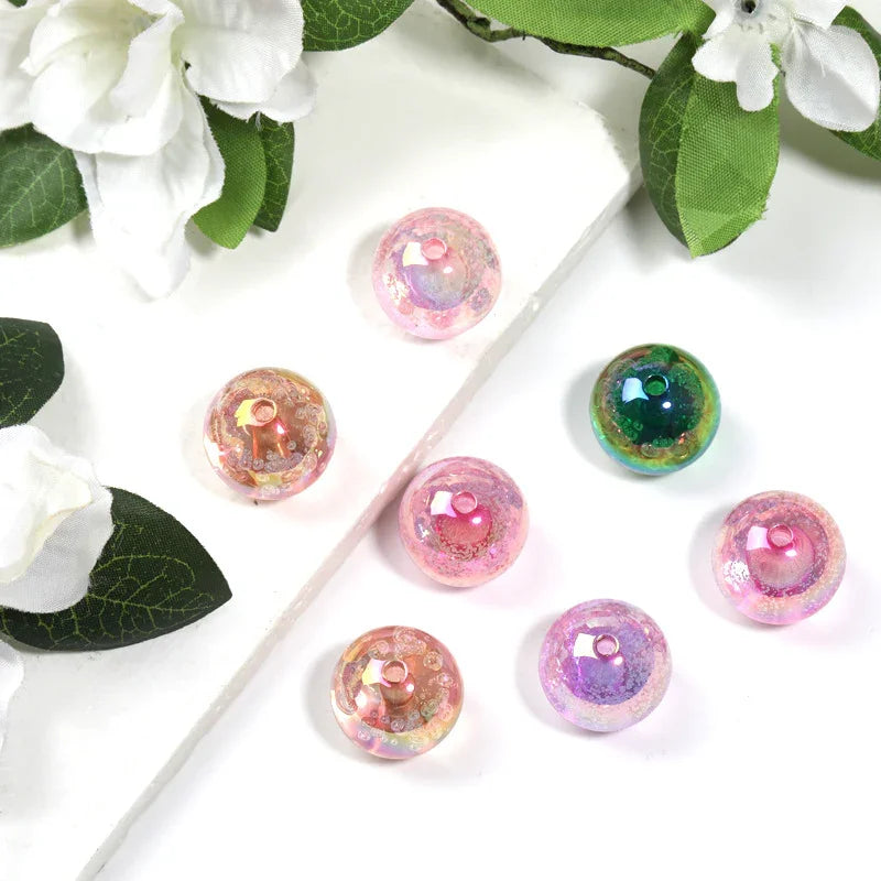 19mm Floral Crack Color Heart Plated Straight Hole Beads | Acrylic Bead for DIY Bracelet Keychain Jewelry Making