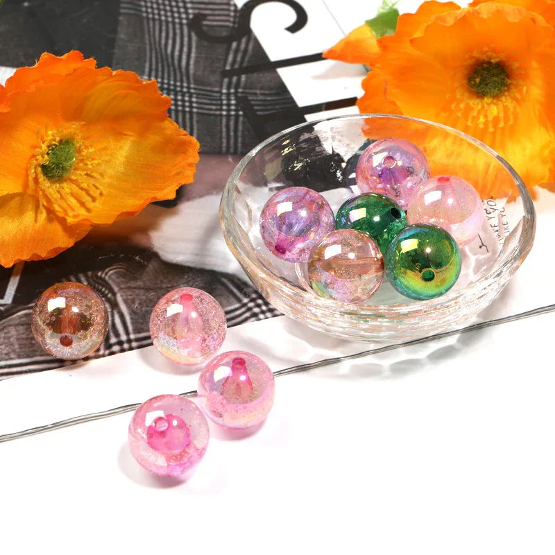 19mm Floral Crack Color Heart Plated Straight Hole Beads | Acrylic Bead for DIY Bracelet Keychain Jewelry Making