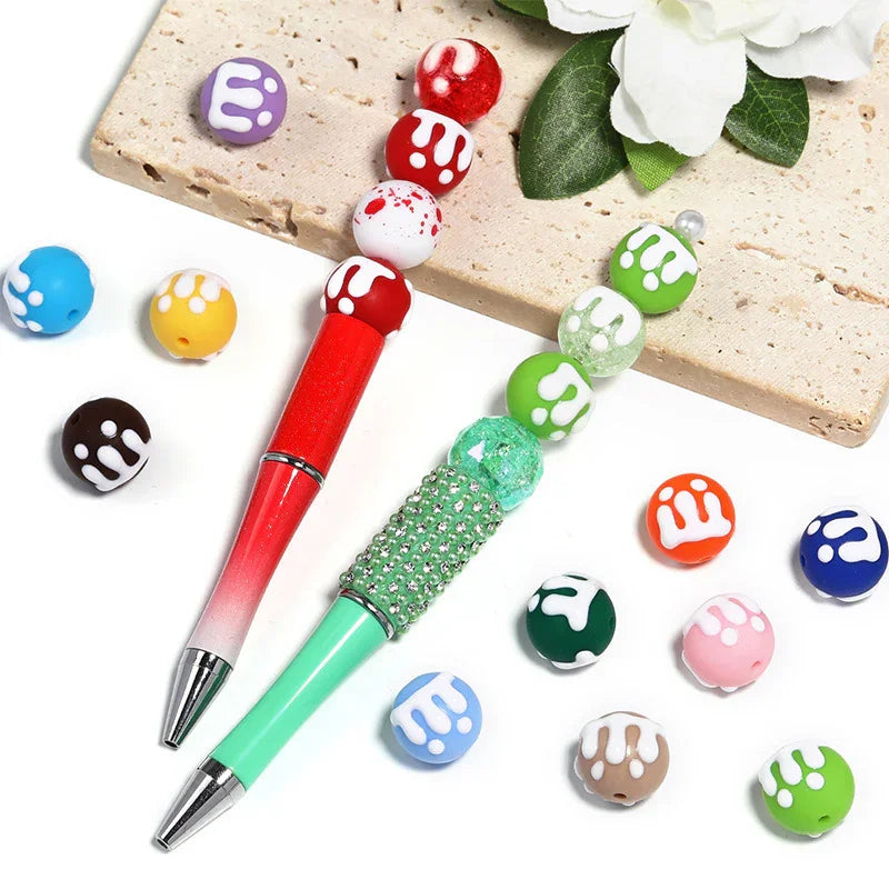 18mm M & M Acrylic Hand Painted Beads Color Straight Hole Round | Acrylic Bead for DIY Bracelet Keychain Jewelry Making