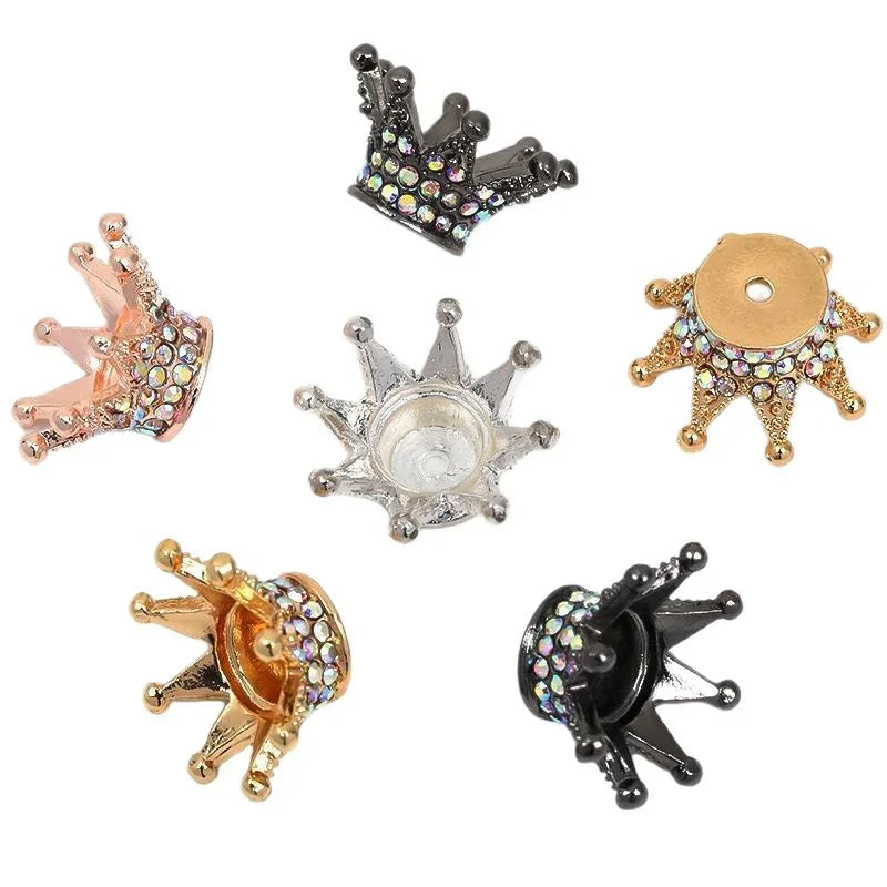 Alloy Straight Hole Colored Diamond Stereo Diamond Plating Crown | Metal Rhinestone Bead for DIY Jewelry & Bracelet Craft