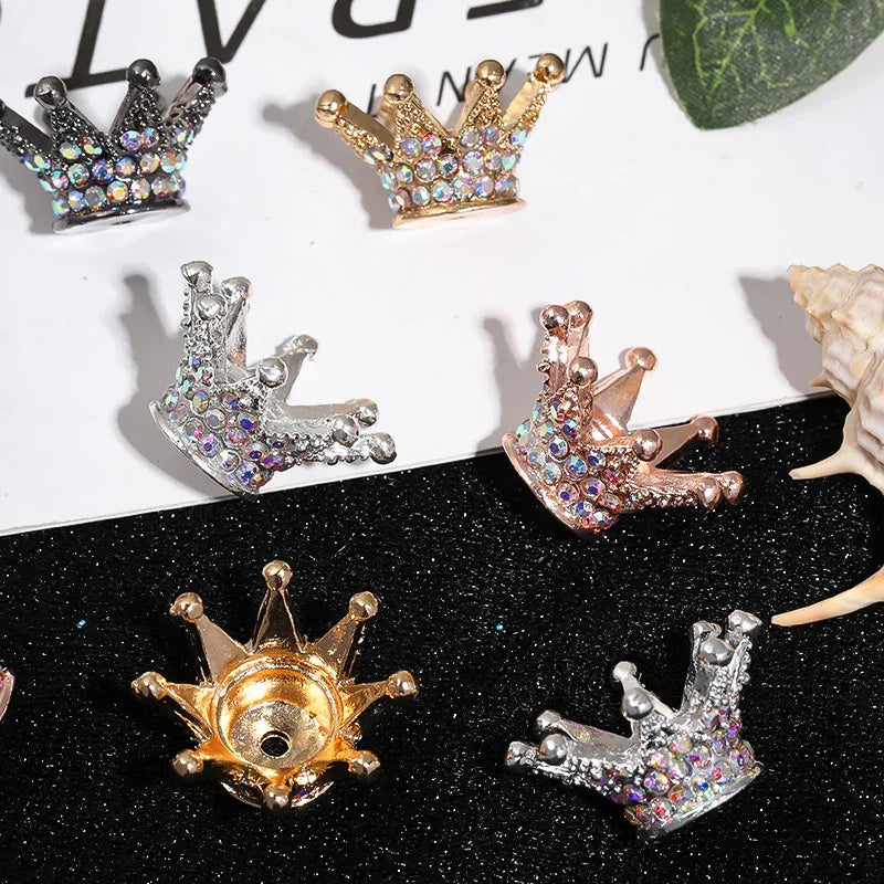 Alloy Straight Hole Colored Diamond Stereo Diamond Plating Crown | Metal Rhinestone Bead for DIY Jewelry & Bracelet Craft