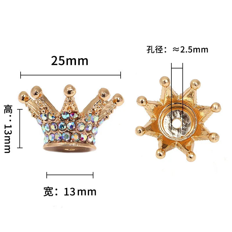 Alloy Straight Hole Colored Diamond Stereo Diamond Plating Crown | Metal Rhinestone Bead for DIY Jewelry & Bracelet Craft