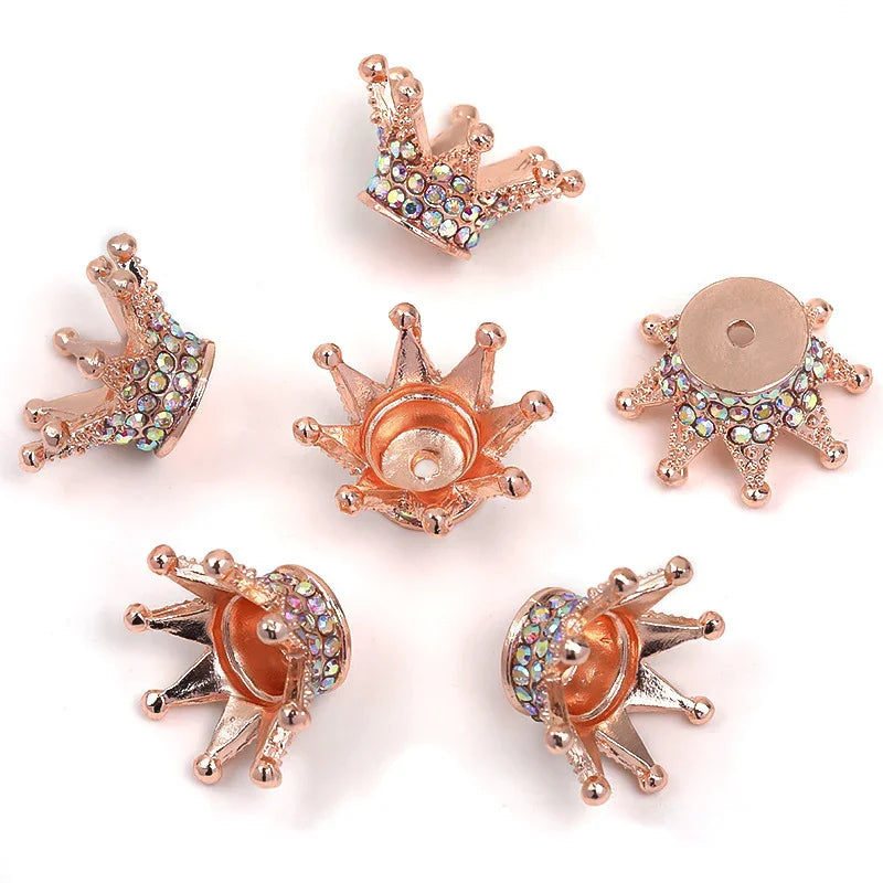 Alloy Straight Hole Colored Diamond Stereo Diamond Plating Crown | Metal Rhinestone Bead for DIY Jewelry & Bracelet Craft