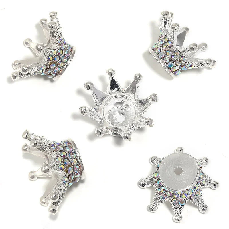 Alloy Straight Hole Colored Diamond Stereo Diamond Plating Crown | Metal Rhinestone Bead for DIY Jewelry & Bracelet Craft