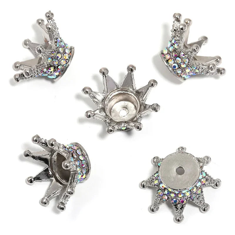 Alloy Straight Hole Colored Diamond Stereo Diamond Plating Crown | Metal Rhinestone Bead for DIY Jewelry & Bracelet Craft