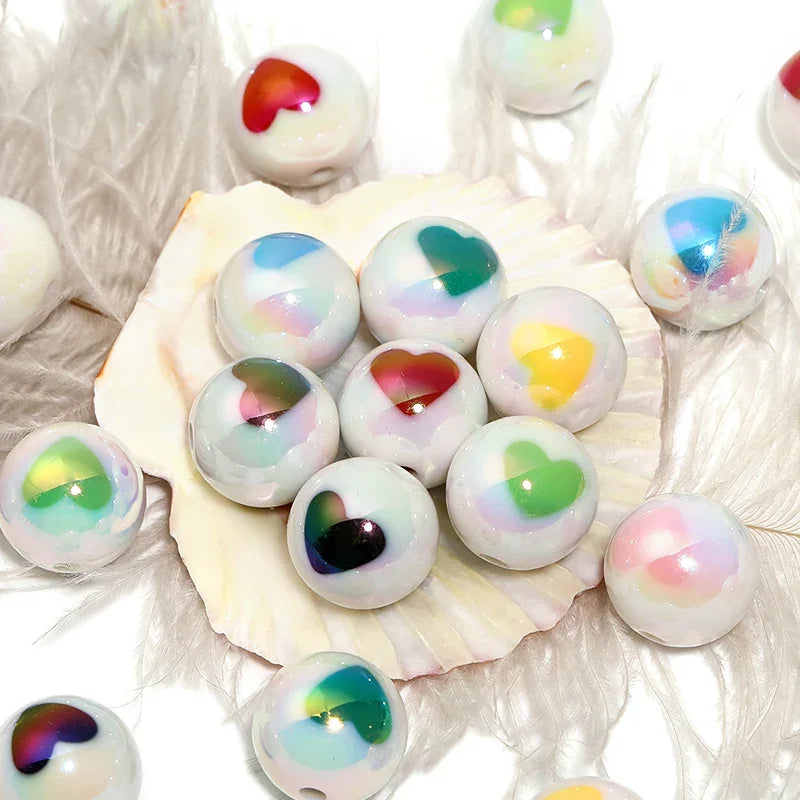 16mm Love UV Printing Acrylic Beads (monochrome 100pcs) | DIY Sports Fan Bracelet & Keychain Craft Bead