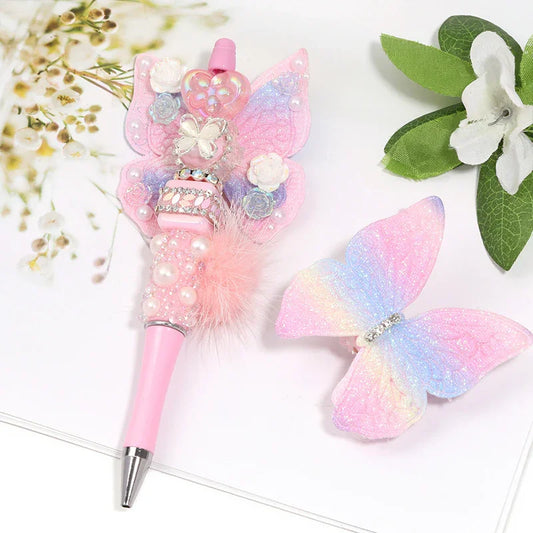 Resin Butterfly Beaded Macaron Color Acrylic DIY Beaded Pen Accessories