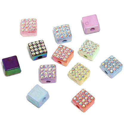 Diamond-encrusted Colored Square Acrylic Square Beads
