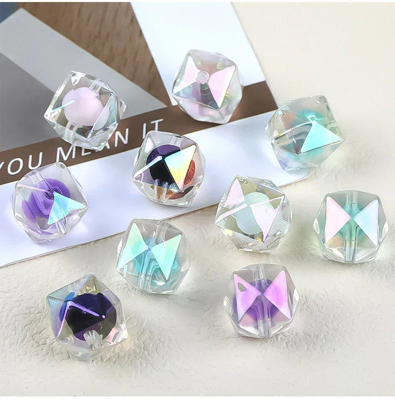 16MM UV Plating Acrylic Beads Rhombic Bead Medium Bead Section Square | DIY Sports Fan Bracelet & Keychain Craft Bead