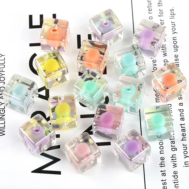 16MM UV Plating Acrylic Beads Rhombic Bead Medium Bead Section Square | DIY Sports Fan Bracelet & Keychain Craft Bead