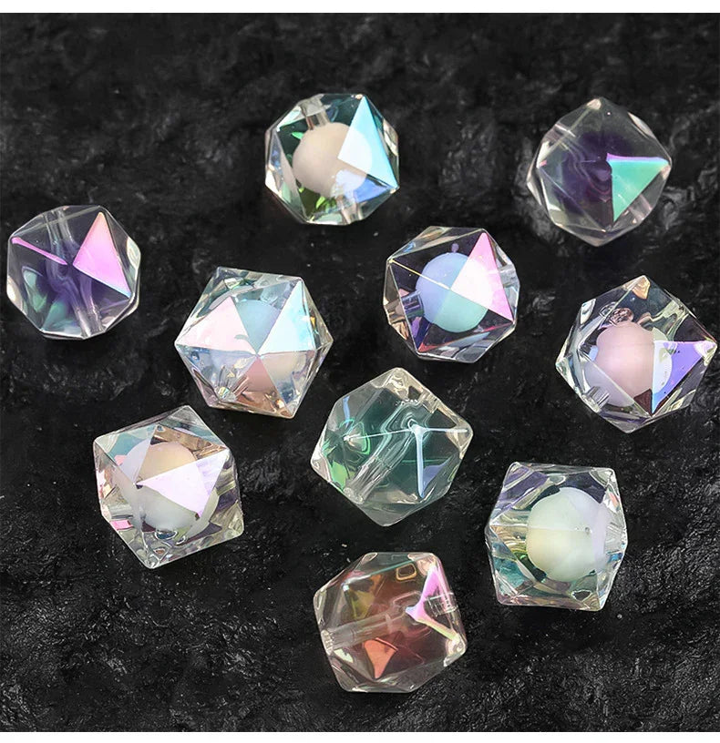 16MM UV Plating Acrylic Beads Rhombic Bead Medium Bead Section Square | DIY Sports Fan Bracelet & Keychain Craft Bead