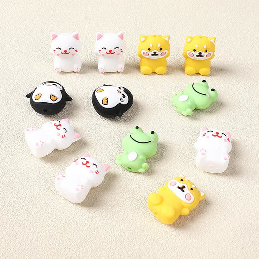 Cute 3D Cartoon Frog Silicone Beads Loose Beads Beaded