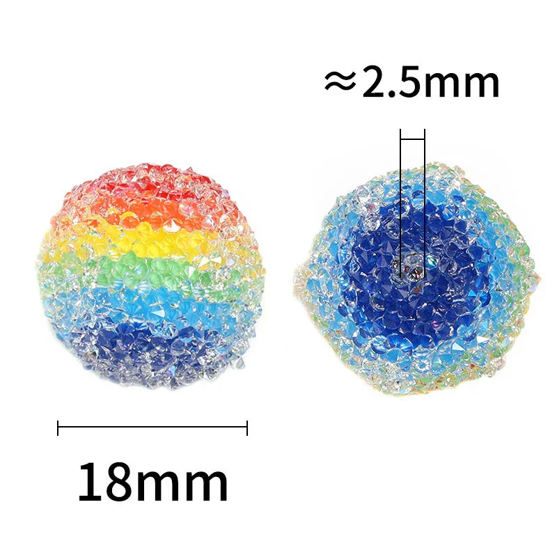 18mm Rainbow Stripe Sugar Beaded Flash Rhinestone | Acrylic Bead for DIY Bracelet Keychain Jewelry Making
