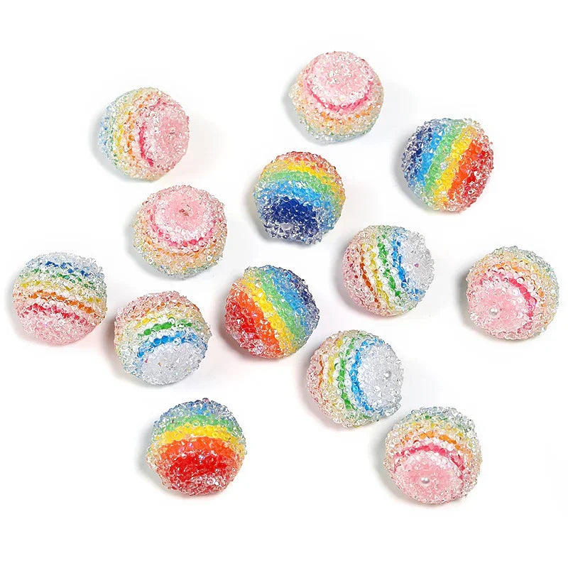 18mm Rainbow Stripe Sugar Beaded Flash Rhinestone | Acrylic Bead for DIY Bracelet Keychain Jewelry Making