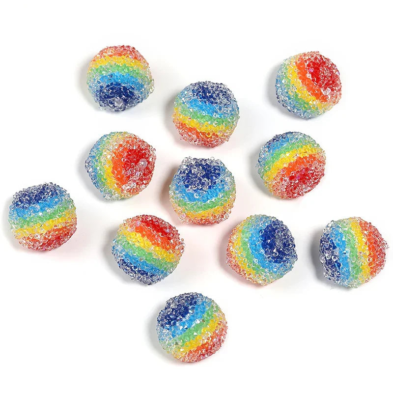 18mm Rainbow Stripe Sugar Beaded Flash Rhinestone | Acrylic Bead for DIY Bracelet Keychain Jewelry Making