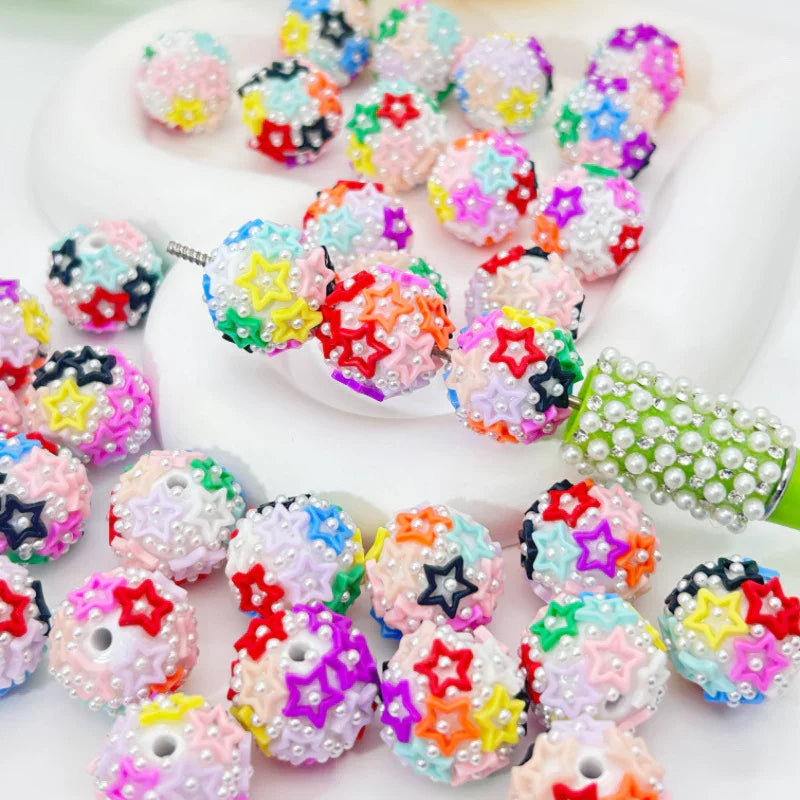 16mm Color Pearl Five-pointed Star Love Patch Straight Hole Loose Beads | DIY Bead Bracelet Keychain & Jewelry Craft Supply