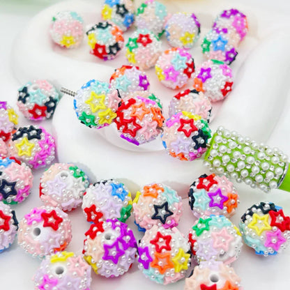 16mm Color Pearl Five-pointed Star Love Patch Straight Hole Loose Beads