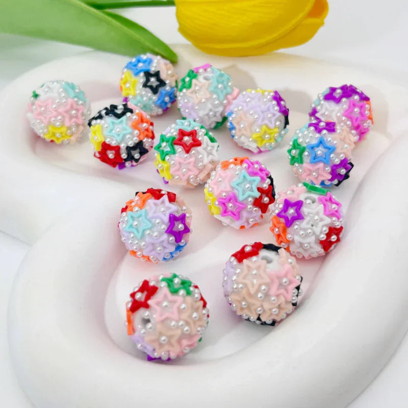 16mm Color Pearl Five-pointed Star Love Patch Straight Hole Loose Beads | DIY Bead Bracelet Keychain & Jewelry Craft Supply