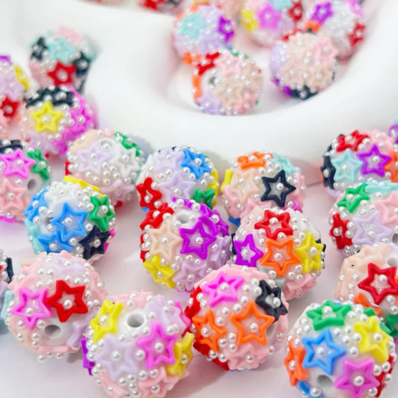 16mm Color Pearl Five-pointed Star Love Patch Straight Hole Loose Beads | DIY Bead Bracelet Keychain & Jewelry Craft Supply