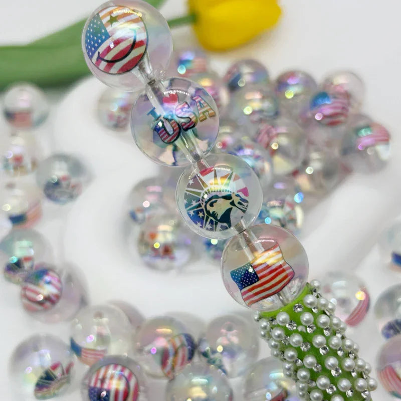 20mmUV Transcolour Plated Flag Straight Hole Beads Acrylic-beads | Acrylic Bead for DIY Bracelet Keychain Jewelry Making