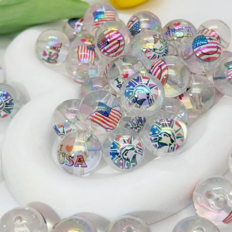 20mmUV Transcolour Plated Flag Straight Hole Beads Acrylic-beads | Acrylic Bead for DIY Bracelet Keychain Jewelry Making