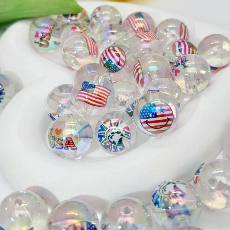 20mmUV Transcolour Plated Flag Straight Hole Beads Acrylic-beads | Acrylic Bead for DIY Bracelet Keychain Jewelry Making