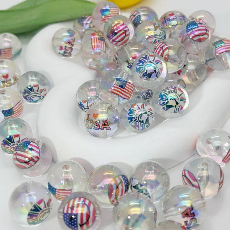 20mmUV Transcolour Plated Flag Straight Hole Beads Acrylic-beads | Acrylic Bead for DIY Bracelet Keychain Jewelry Making