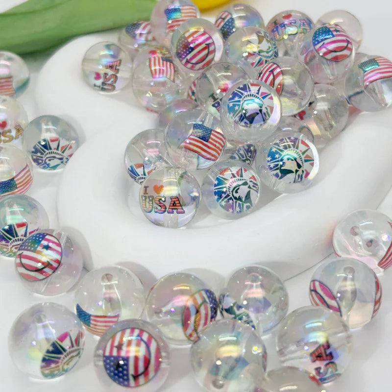 20mmUV Transcolour Plated Flag Straight Hole Beads Acrylic-beads | Acrylic Bead for DIY Bracelet Keychain Jewelry Making